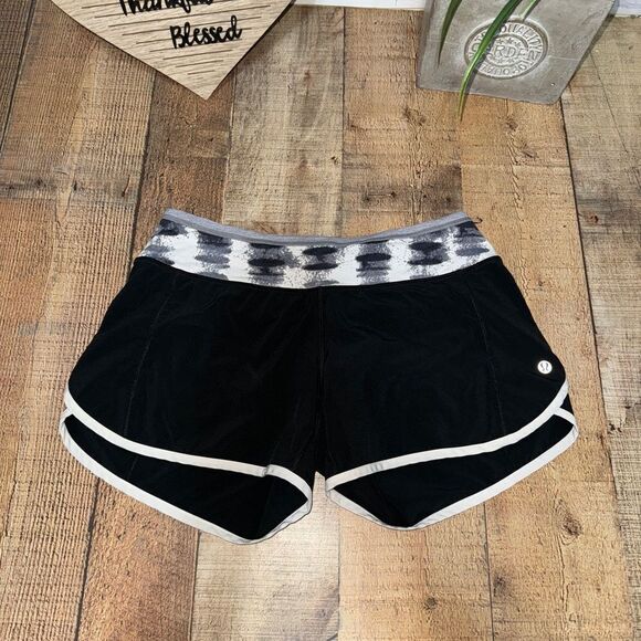 LULULEMON TURBO RUN SHORTS STRETCH BLACK/WHITE/SEASIDE DOT WHITE SIZE 4 - Picture 10 of 12